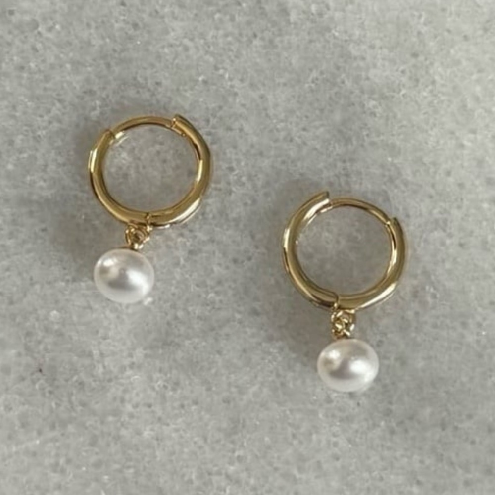 Gold Pearl Dangle Huggie Hoop Earrings 

Brand New